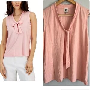 Boho Anne Klein Harmony Tie-Neck Sleeveless Shell Tank Top Pink Size L